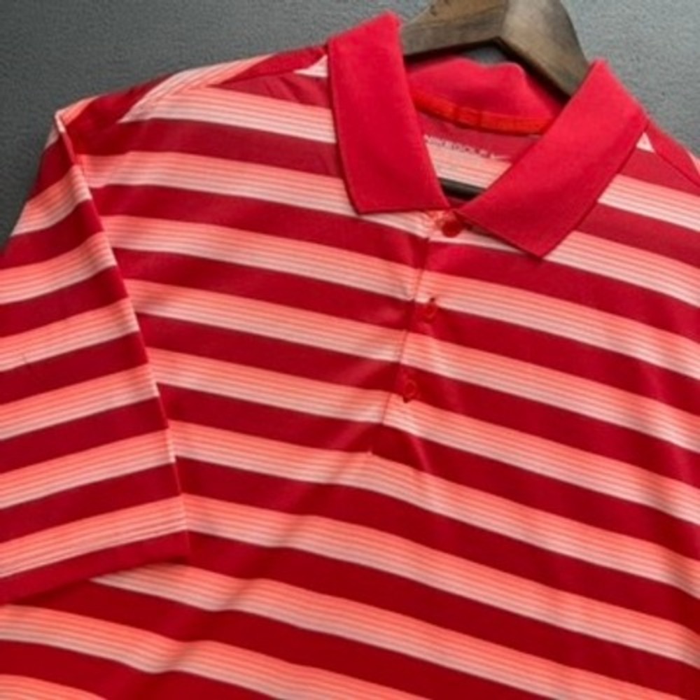 Nike Golf Polo Mens XL Red Tour Performance Dri-Fit Striped Short Sleeve Shirt